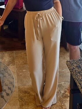 Beige Summer Wide-Leg Pants